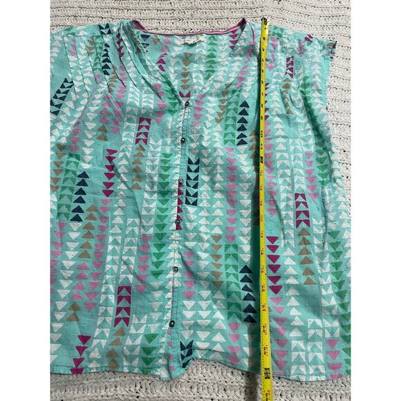 White Stuff Rae Organic Vest Cotton Geometric Button Blouse Shirt Womens Large - Picture 2 of 8